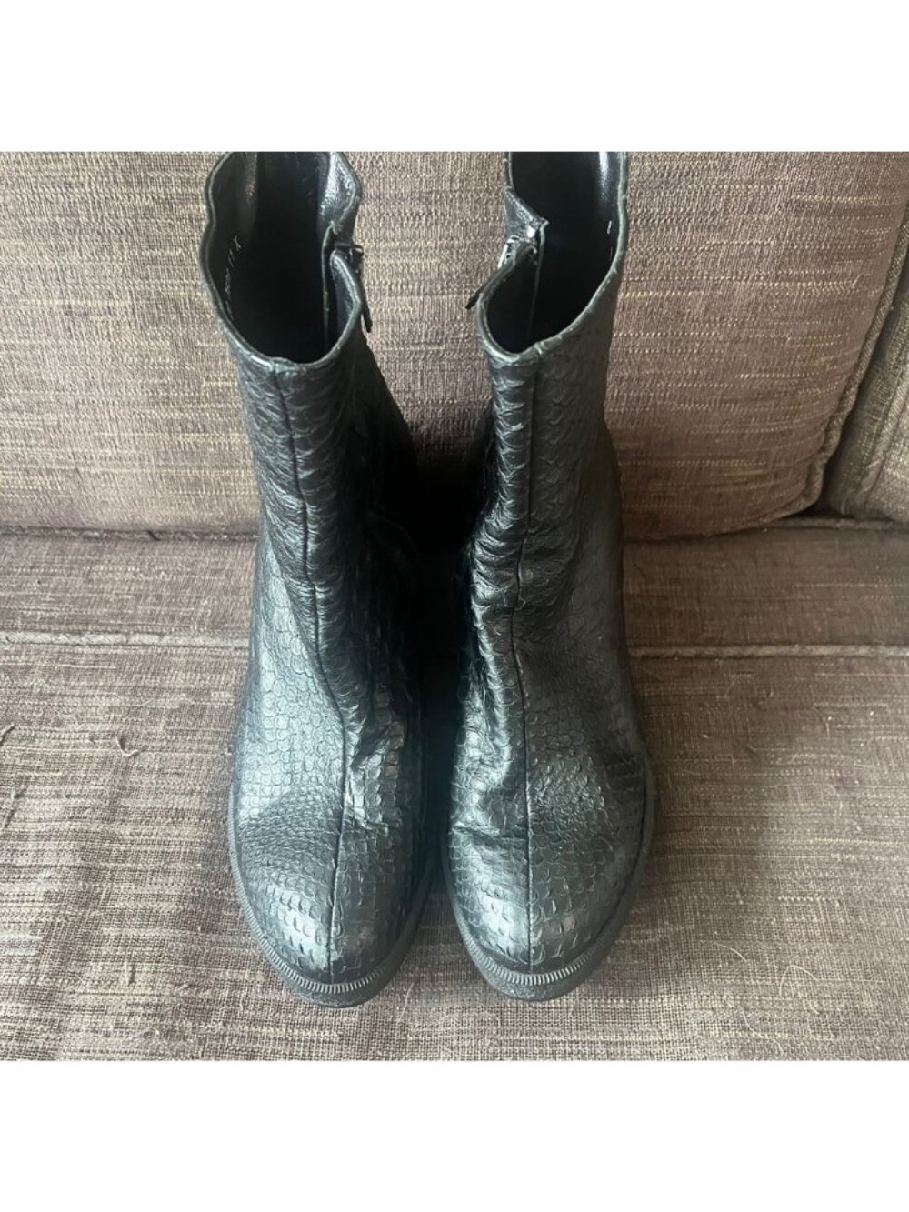 ROBERT CLERGERIE Black Leather Snake Embossed Goth Whimsigoth Wedge Ankle Boots - Picture 4 of 9